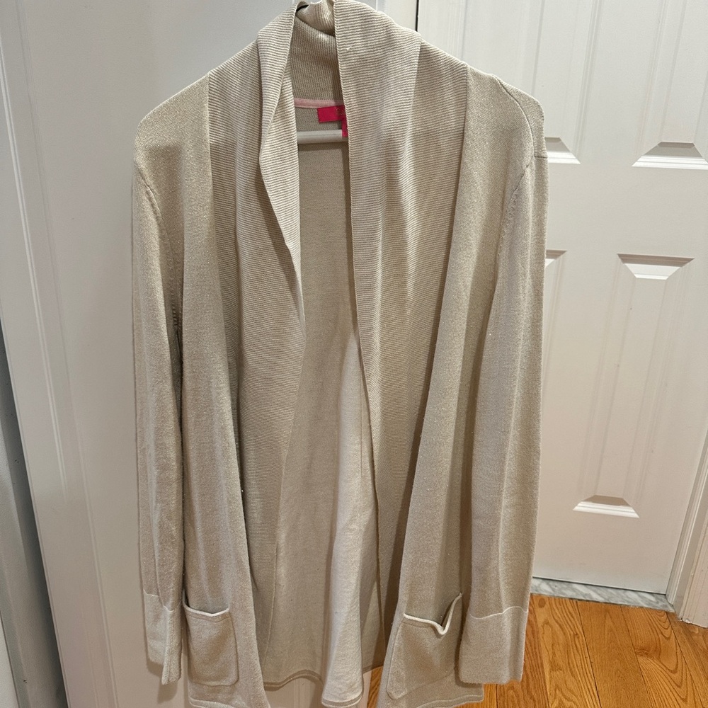Lilly Pulitzer Cream and Gold Open Front Cardigan